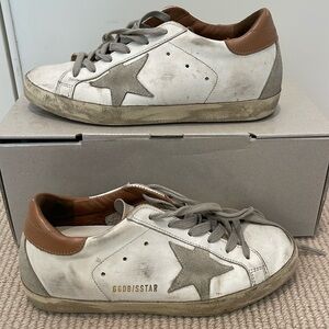 Golden Goose Superstar sneakers in white/brown with suede star. Size 36.